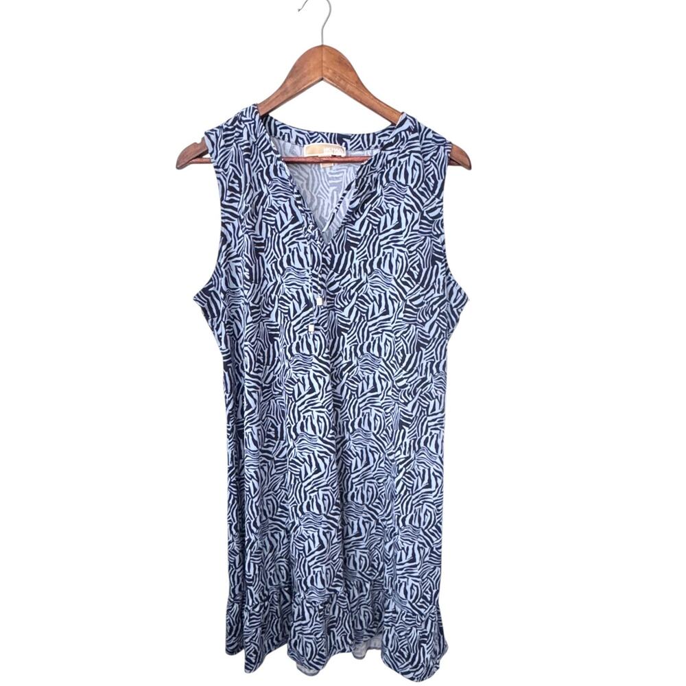 Michael Kors Zebra Print Tunic Dress XL Blue Black Safari Animal Core - Picture 2 of 7